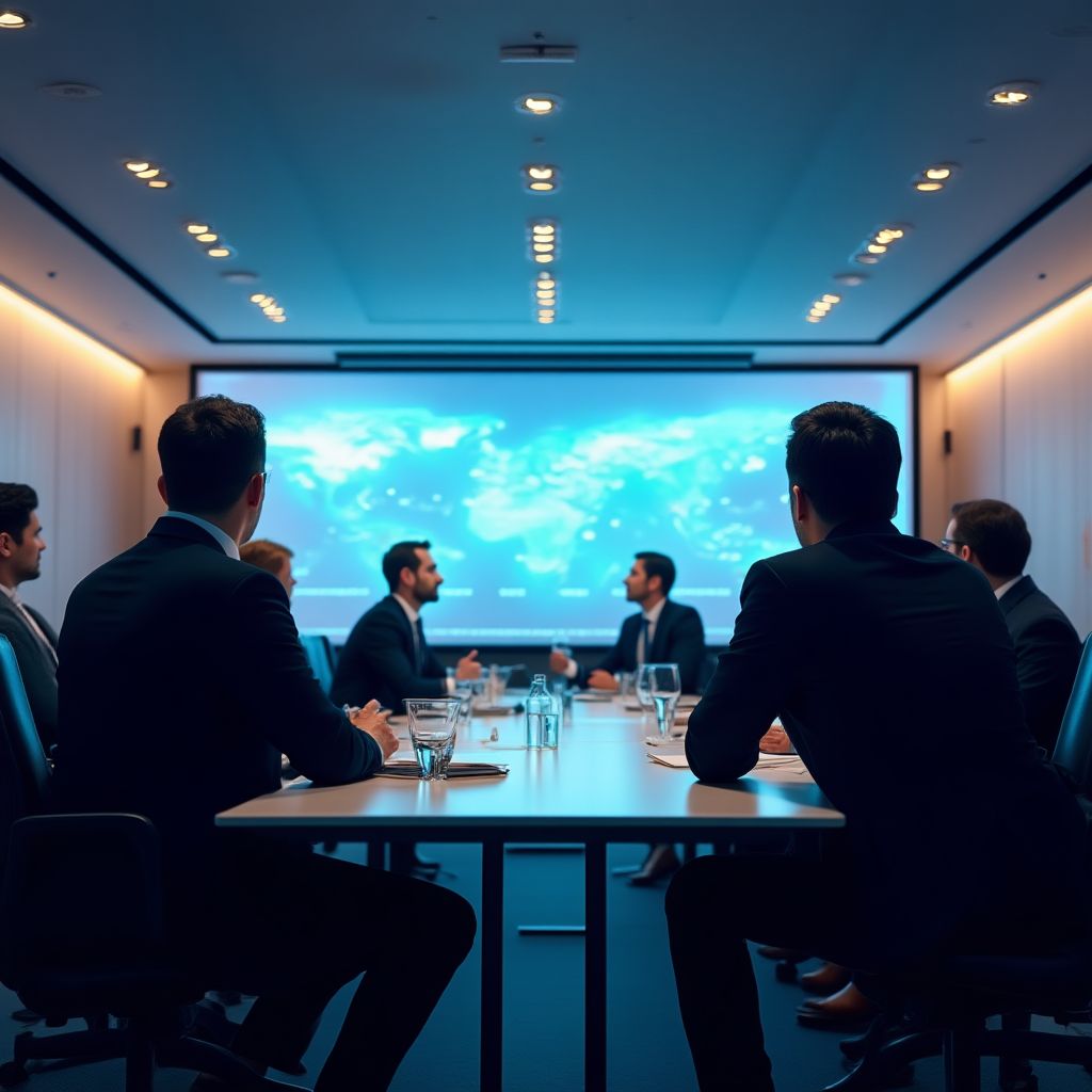 Sala de reuniones durante una presentación con clientes